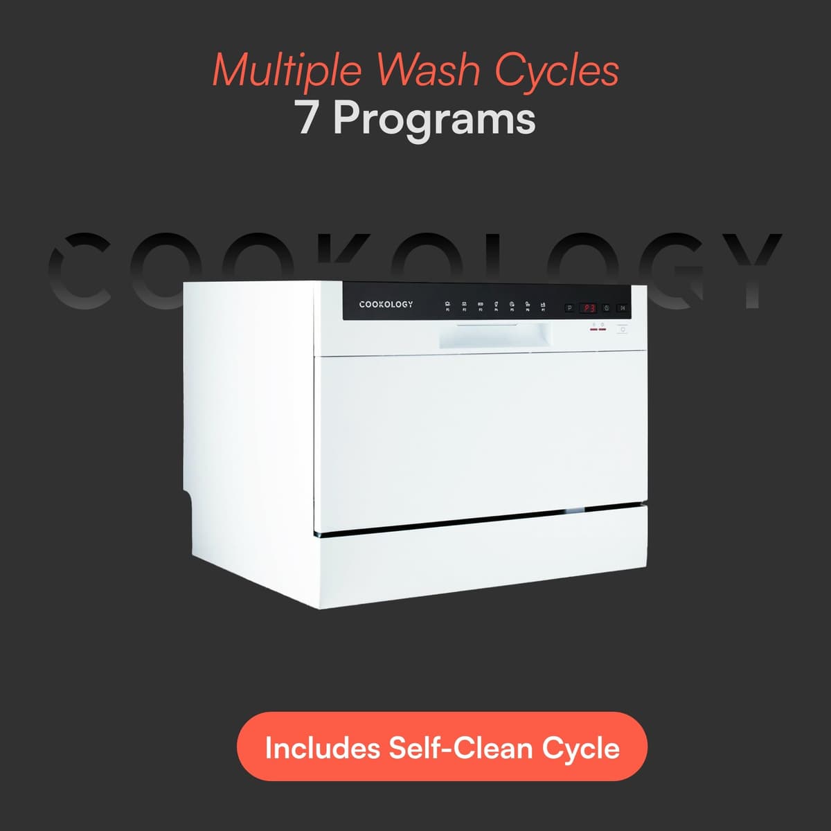 Cookology CTTD6WH Mini Counter Top Dishwasher in White - 6 Place Settings - Table Top - Compact Design - 6 Drying Settings - 7 Wash Cycles - ECO Friendly Mode — view 5