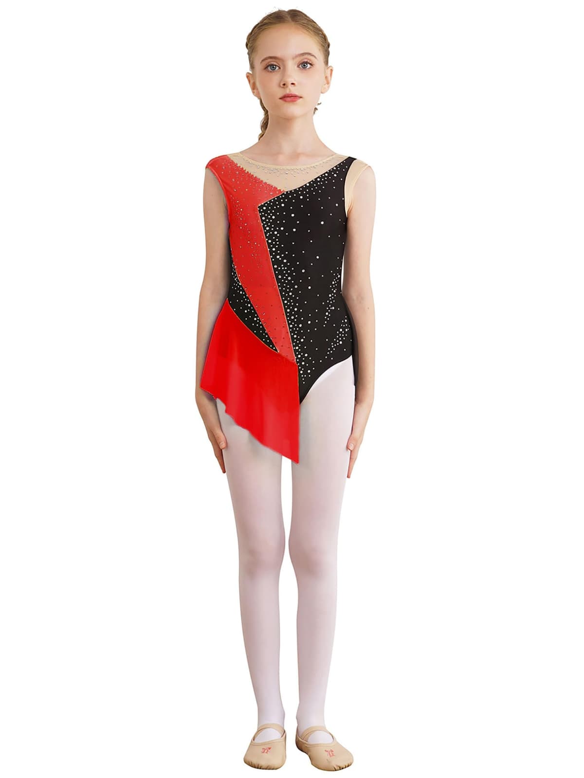 JEATHA Maillot De Danza Baile Brillantes Niñas Maillot Sin Manga con Malla Transparente Vestido De Patinaje Artístico Gimnasia Ropa De Bailarina — view 2