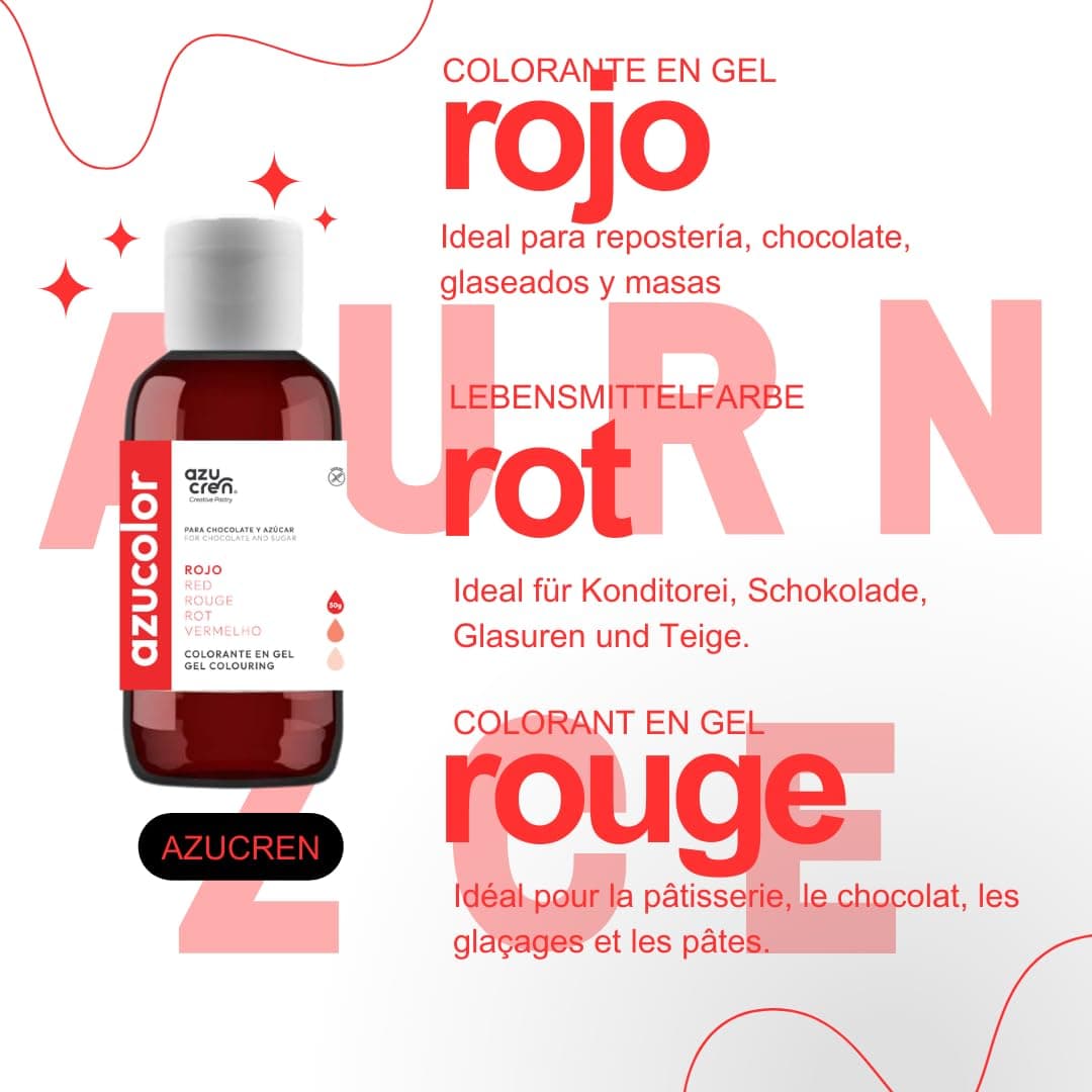 Azucren - AZUCOLOR - Colorante Alimentario en Gel - Colorantes Concentrados para Repostería, Decoración, Glaseado, Macarons, Galletas, Caramelos, Azúcar y Chocolate - 50 Gr (Rojo) — view 5