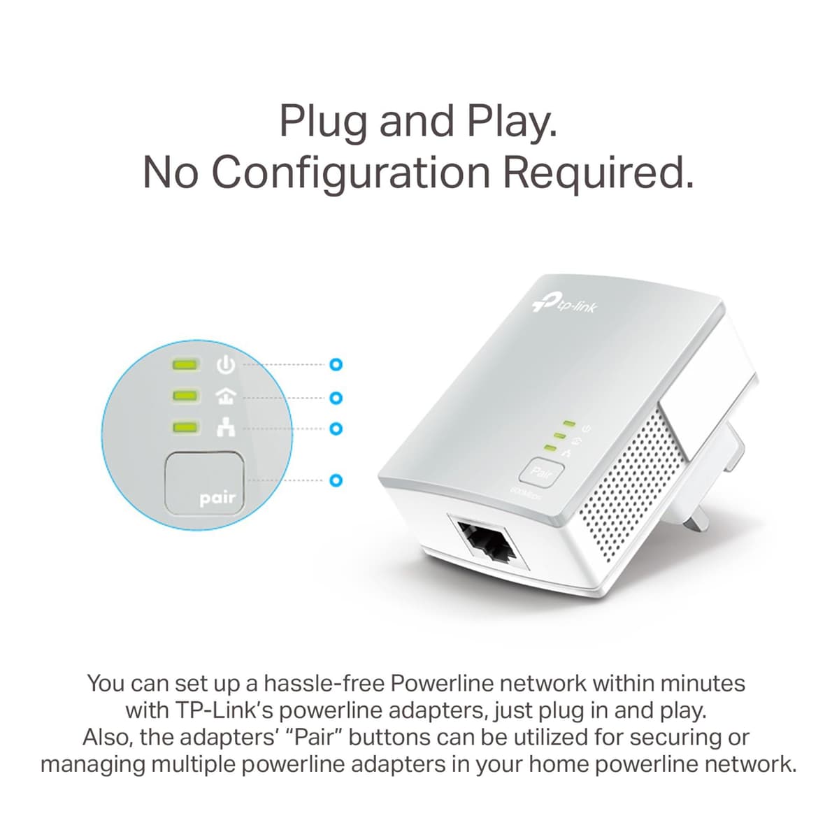 TP-Link TL-PA4010 KIT AV600 Powerline Adapter Starter Kit, HomePlug AV2 Powerline Network Adapters, Up to 600Mbps, 1× Fast Ethernet Port, Plug and Play, Energy Saving Mode, 300M Range — view 2