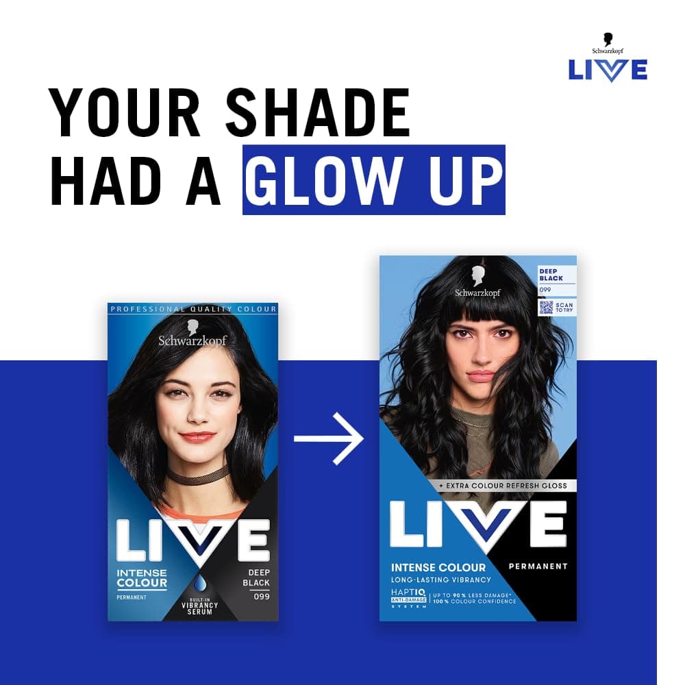 Schwarzkopf LIVE Intense Colour 099 Deep Black, Long-lasting Permanent Black Hair Dye, With Extra Colour Refresh Gloss — view 3