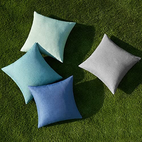 MIULEE Pack of 4 Decorative Outdoor Solid Waterproof Throw Pillow Covers Linen Garden Farmhouse Cushion Cases for Patio Tent Balcony Couch Sofa 18x18 inch Blue — view 3