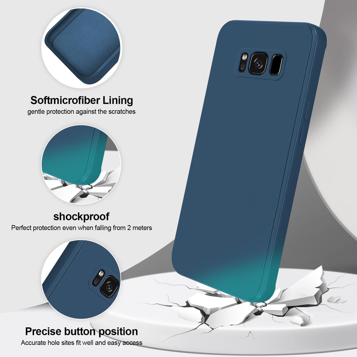 GiiYoon Case Compatible with Samsung Galaxy S8, Silky-Soft Touch Full-Body Protective Phone Silicone Case, Shockproof Cover with Microfiber Lining, Blue — view 2