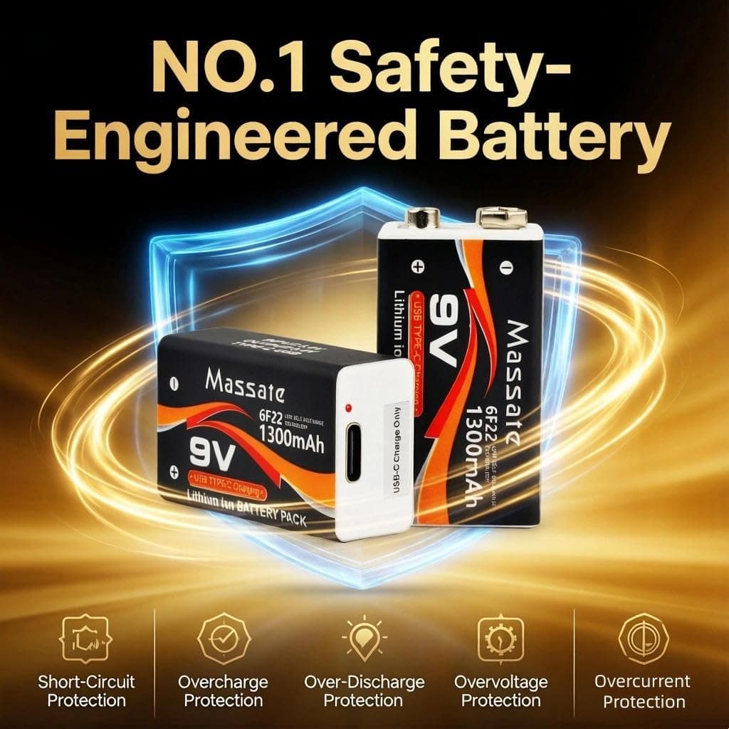 4 Pcs 9V Rechargeable Batteries 1300mAh, USB C Rechargeable Lithium Ion Battery with 4 in 1 Charging Cable, Long Lasting 9 Volt Battery for Smoke Detector, Guitar Pedal, Microphone — view 5