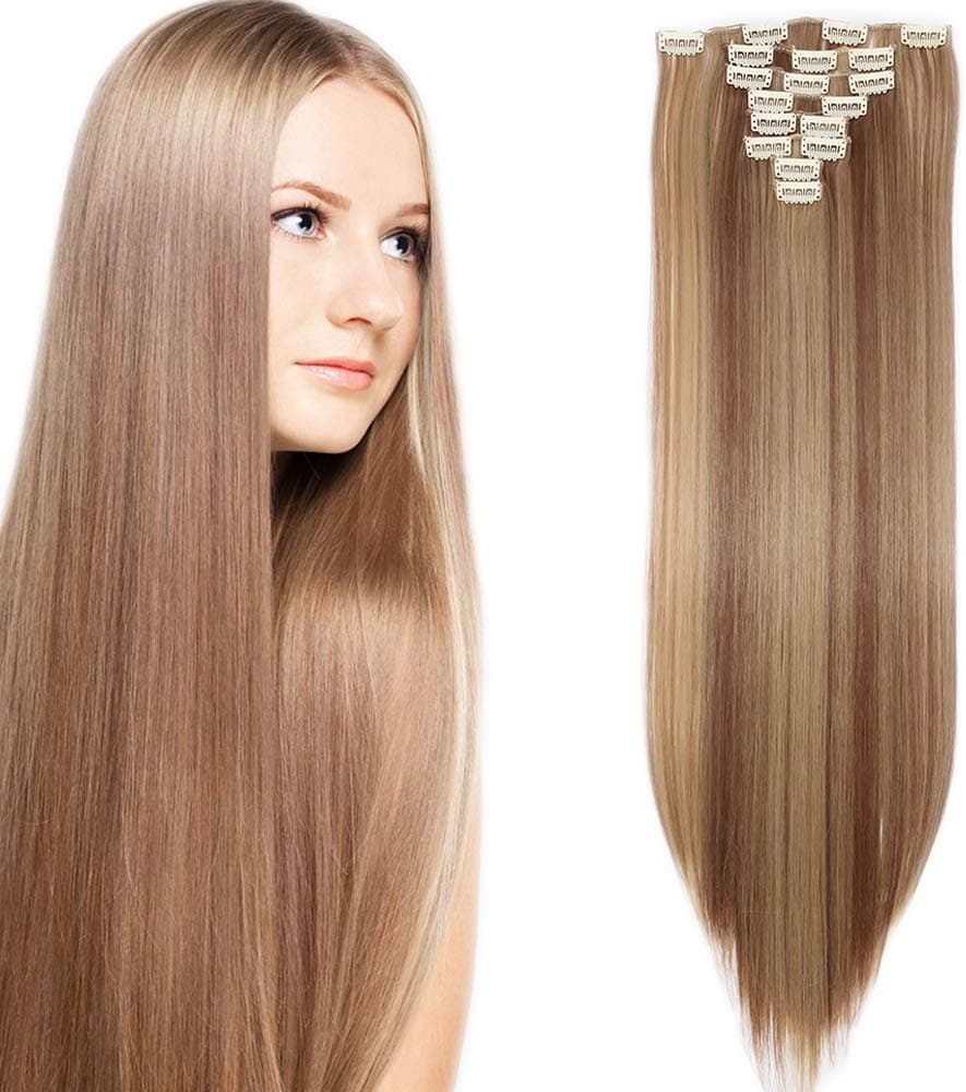 24"(60cm) SEGO Extensiones de Cabello Clip de Pelo Sintético Se Ve Natural 8 PCS [Sandy Rubio mezcla Blanqueador Rubio] Rizado Ondulado Largo Postizos Pelucas (140g) — view 33