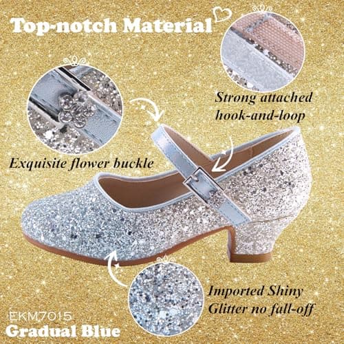 EIGHT KM Girls High Heel Dress Shoes Mary Jane Princess Wedding Party Pump Shoes EKM7015 Sparkle Glitter Gradual Blue Size 5 US Big Kid — view 5