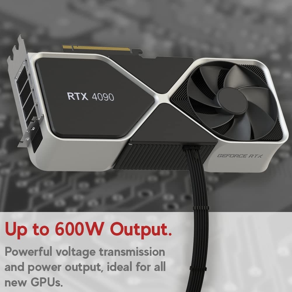 LINKUP - AVA 4 en 1 Adaptadores de Potencia 12VHPWR PCIE 5.0 | 600W 16AWG | para Todas Las Fuentes de Alimentación | Clasificación UL, Funda Trenzada | Kit de 4 Piezas para GPUs RTX4000 | 40cm Negro — view 5