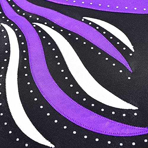 Gymnastics Leotards for Girls Long Sleeve Biketards Dance Unitards 3-12Y, Sleeved Black Purple, 8-9 Years — view 3