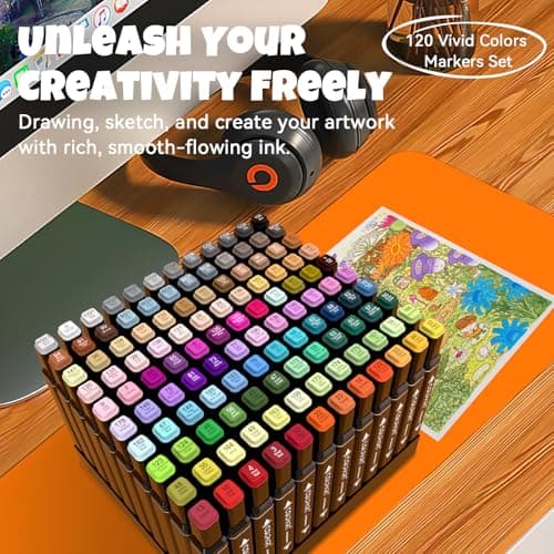 colpart 120 Colors Alcohol Markers Brush Tip Dual Tip Art Markers Christmas Gifts Marker Pens for Adult Coloring Painting Supplies Perfect for Painting, Coloring, Sketching and Drawing — view 5