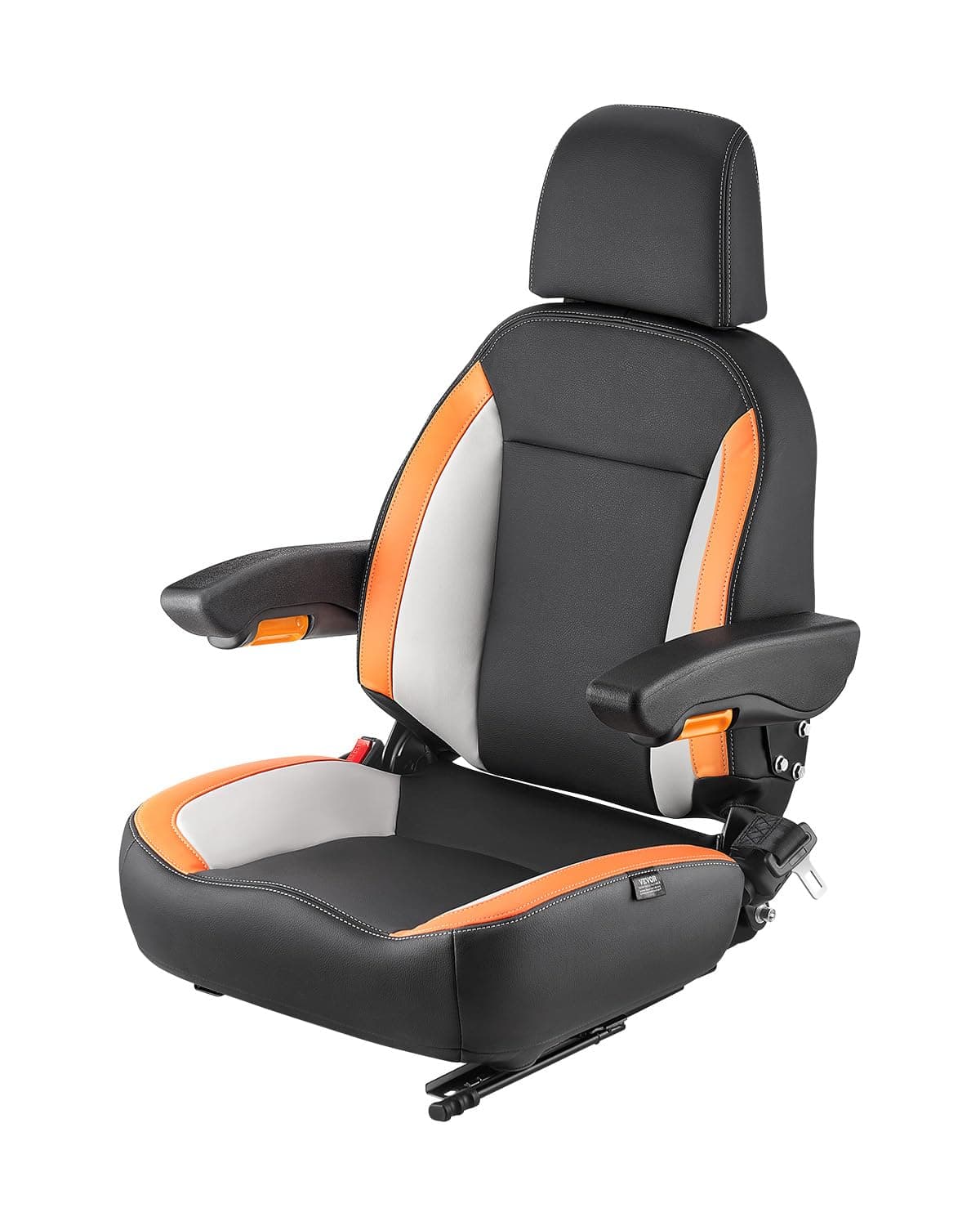 VEVOR Asiento Universal para Carretilla Elevadora 52 x 59 x 82 cm Asiento con Respaldo Ajustable, Reposabrazos, Reposacabezas y Cinturón de Seguridad, Microinterruptor, para Cortadora de Césped
