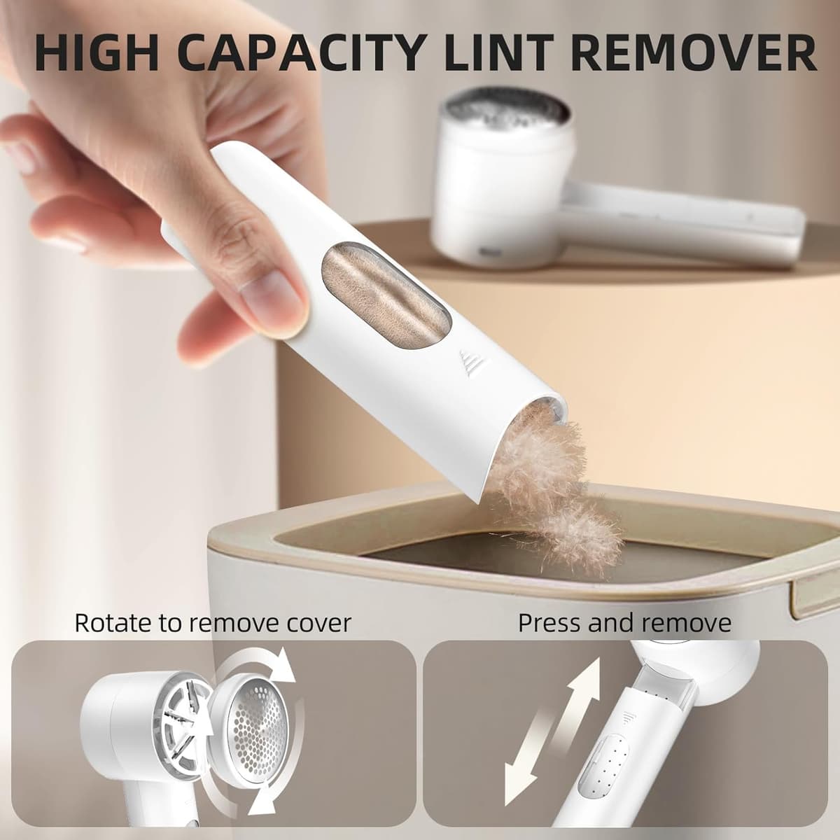 Fabric Shaver, Electric Lint Remover, Rechargeable Lint Shaver, Sweater Defuzzer to Remove Pilling, Battery Operated, 6-blade, 3-speed with LED Display for Clothes, Upholstery, Furniture — view 7