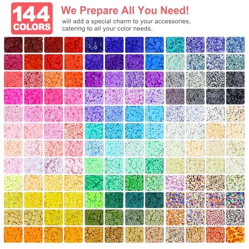 Redtwo 23000Pcs Clay Beads Friendship Bracelet Making Kit, 7 Boxes 144 Colors Flat Polymer Heishi Beads Set for Friendship Jewelry Making Kit with Pendant Charms, Crafts Gifts for Girls Ages 6-12 Kids