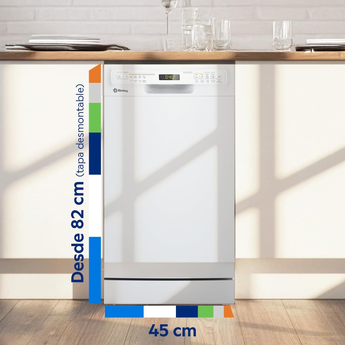 Balay - Lavajillas, Libre instalación, 45 cm de ancho, Motor ExtraSilencio, Home Connect, Display LED, Blanco, 3VN4030BA — view 2