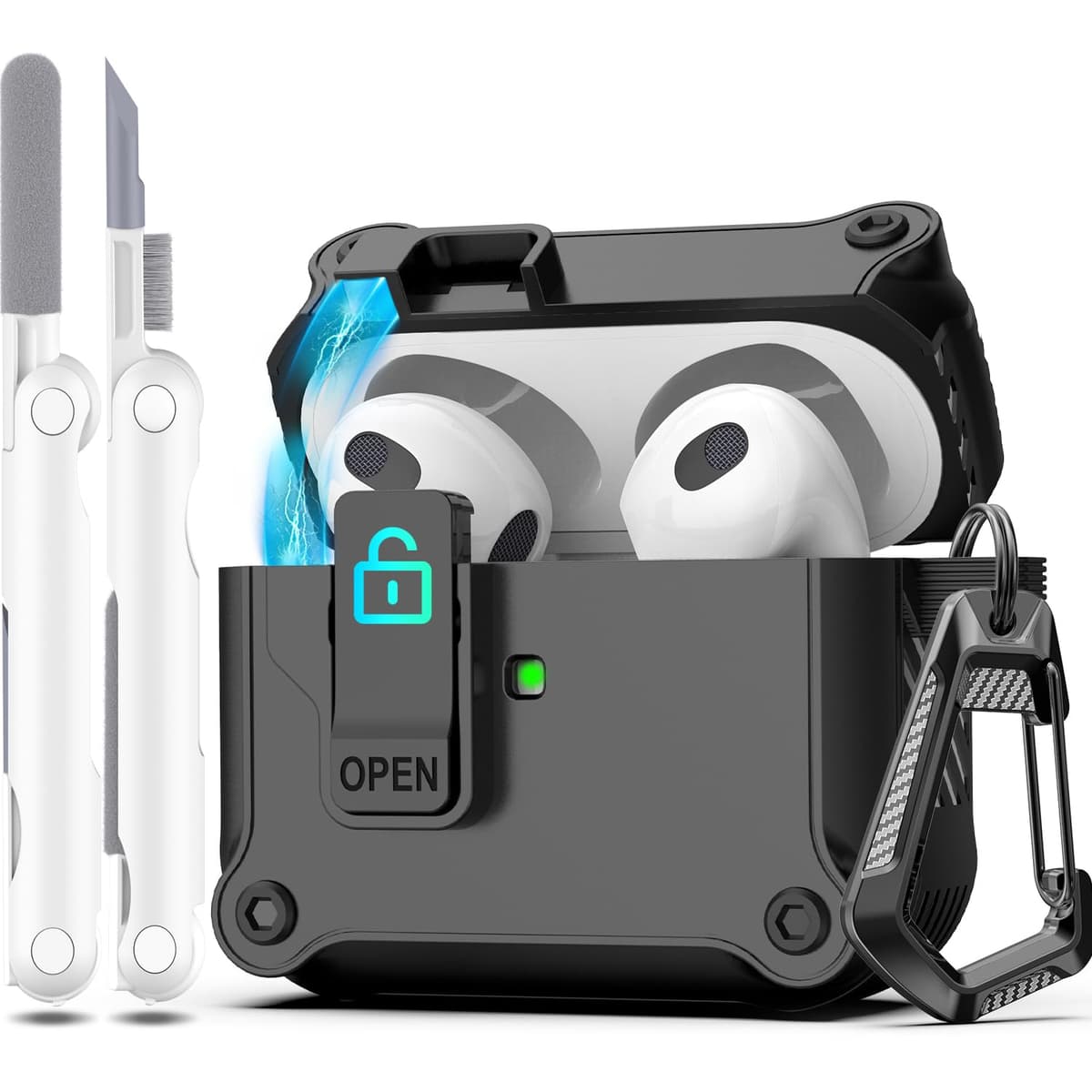 R-fun Compatible con AirPods Pro 2 Gen (Cubierta Auto emergente) con Kit de Limpieza, para Airpods Pro 2/1 Gen (2023/2022/2019), para Estuche Airpods Pro (USB-C/Lightning),Negro — view 48