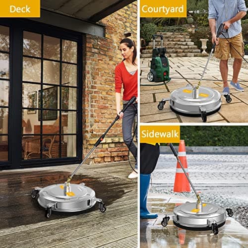 EVEAGE 15.5" Pressure Washer Surface Cleaner, Power Washer Surface Cleaner with 4 Wheels, Stainless Steel Housing Power Washer Accessories with 2 Extension Wand, 2 Replacement Nozzles, 4000 PSI — view 6