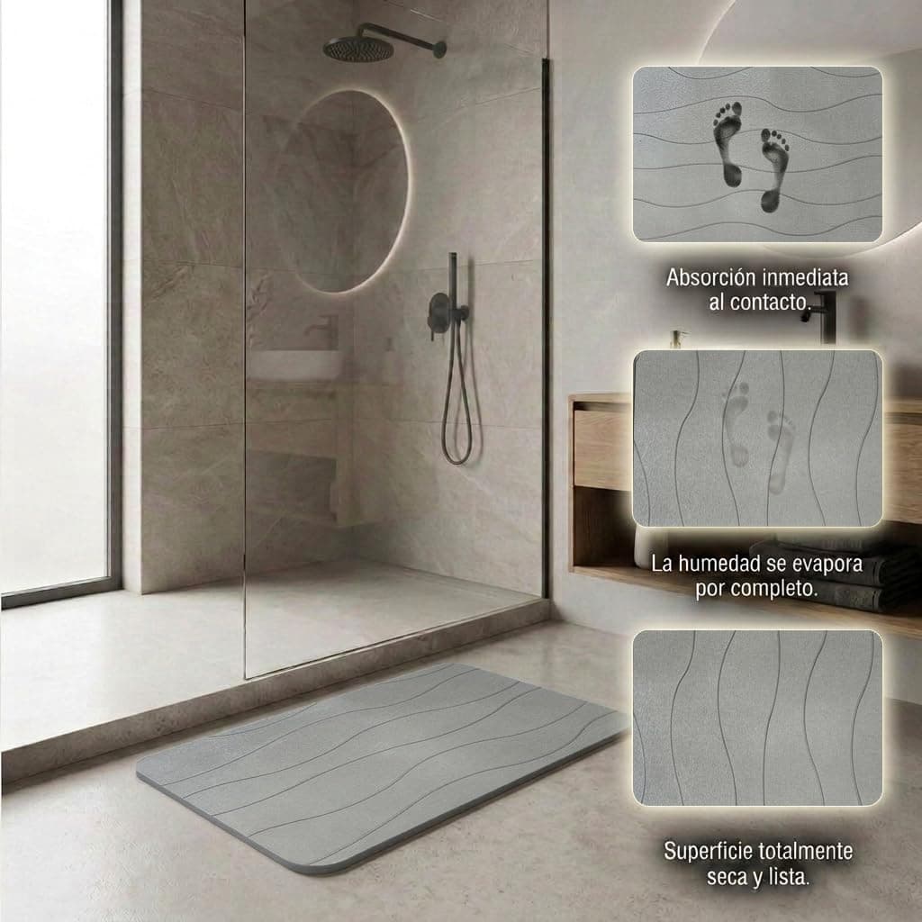 edihome, Alfombra Diatomita Baño, 40x60 cm, Alfombra de Piedra, Secado Rápido, Antideslizante, con Lija, Alfombrilla Rígida Absorbente, Antimoho, para Ducha y Baño (Gris Claro) — view 5