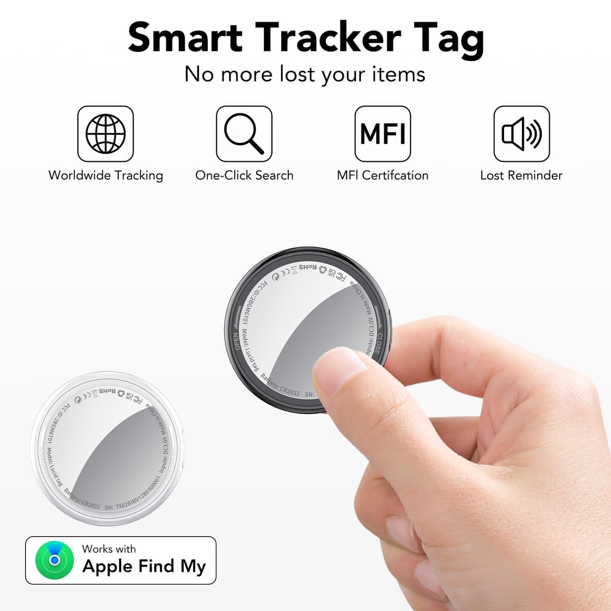 Air Tracker Tag Bluetooth Item Finder 2 Pack Black and White, Compatible with Apple Find My APP (iOS Only), 100dB Beep Tag, Replaceable Battery, Item Finder and Locator for Keys/Luggage/Bags/Wallets — view 2
