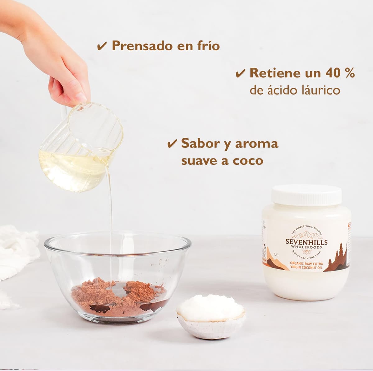 Sevenhills Wholefoods Aceite De Coco Virgen Extra Orgánico, Crudo, Prensado En Frío, Contenedor De Plástico 1L, para usos culinarios, de salud y belleza — view 2