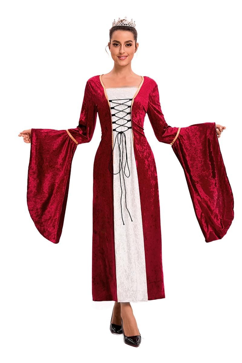 Feynman Vestido medieval para mujer con mangas trompeta, estilo medieval victoriano, vestido largo renacentista, gótico. Para carnaval, Halloween, fiestas de princesas, disfraz, Rojo, M — view 3