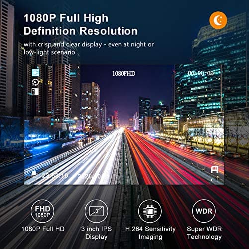 Dash Cam Front with 32G SD Card, BOOGIIO 1080P FHD Car Driving Recorder 3'' IPS Screen 170°Wide Angle Dashboard Camera Aluminum Alloy Case, WDR G-Sensor Parking Monitor Loop Recording Motion Detection — view 2