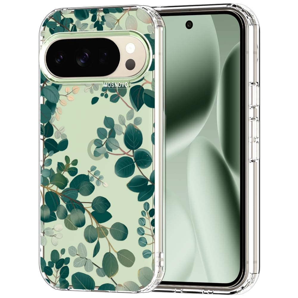 MOSNOVO Case for Google Pixel 9 & Pixel 9 Pro, [Buffertech 6.6ft Military-Grade Drop Protection] [Anti Peel Off Tech] Clear TPU Bumper Phone Case Cover Design - Eucalyptus — view 75