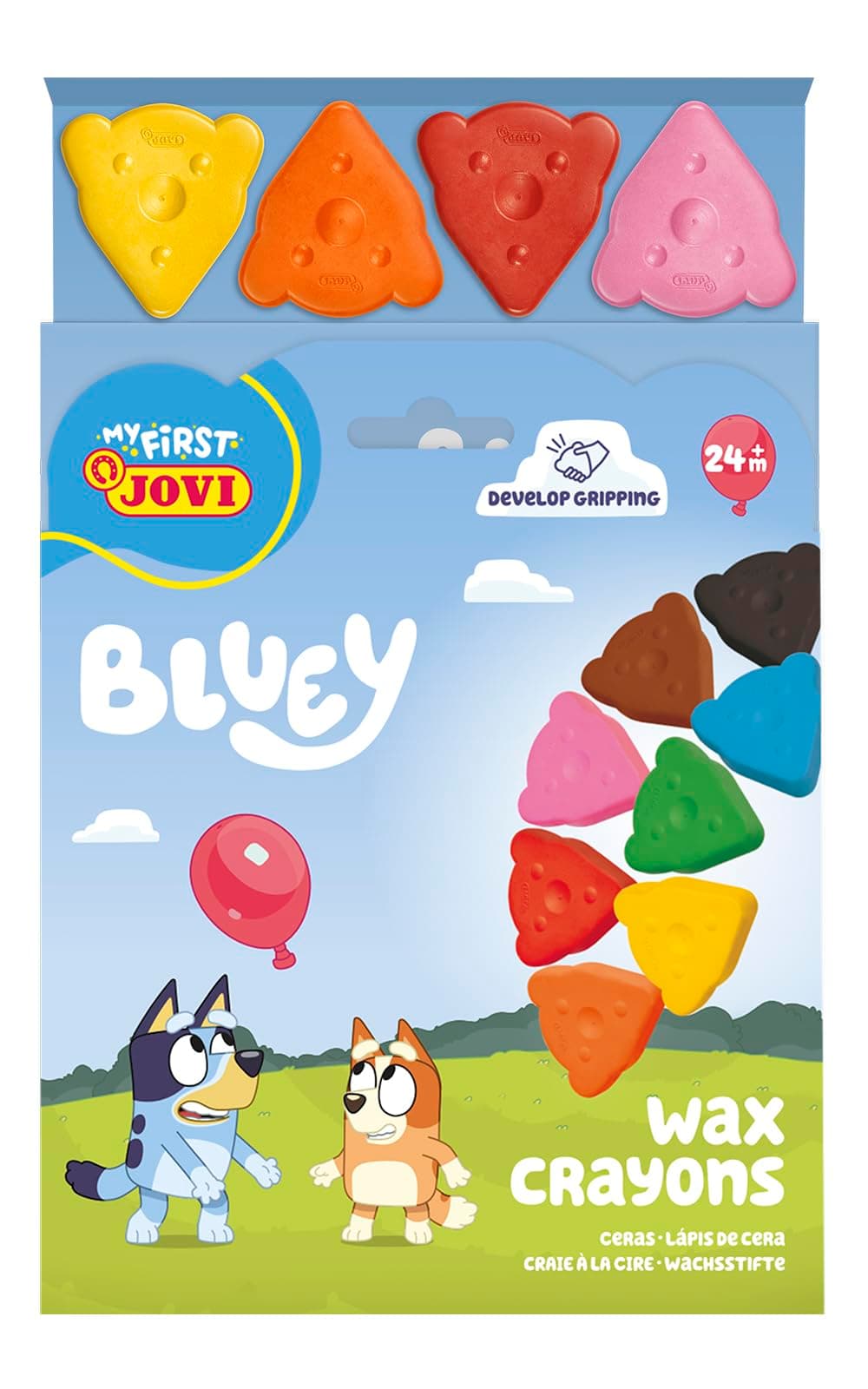 Jovi - My First, estuche con 8 ceras Bluey, colores super resistentes con forma de oso, A partir de 24 meses, agarre ergonómico, no manchan — view 3