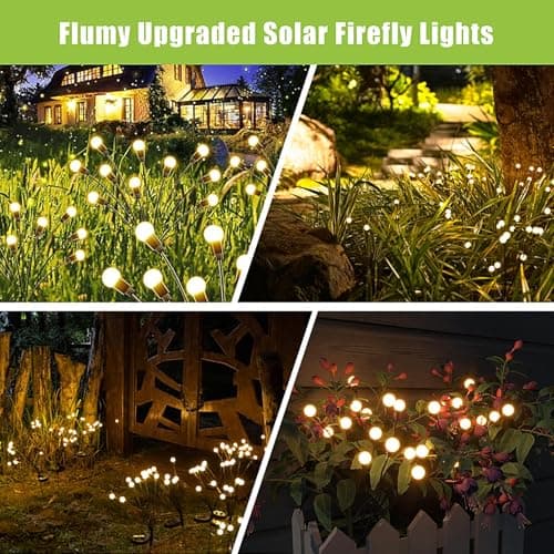 Flumy Solar Garden Lights Outdoor - 4 Pack 32 LED Firefly Lights Waterproof, Garden Decorations for Yard Patio Pathway Lawn Outside, Unique Gifts for Grandma Women, Solar Decor Warm White — view 5