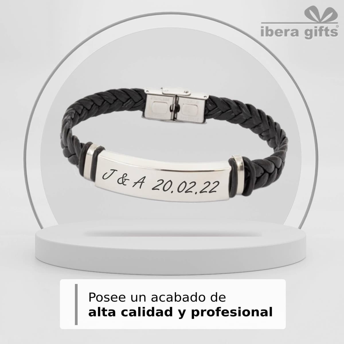 ibera gifts - Pulsera personalizada de acero inoxidable - Regalo Grabado para Hombre Mujer Parejas Amigos - Acabado profesional — view 3