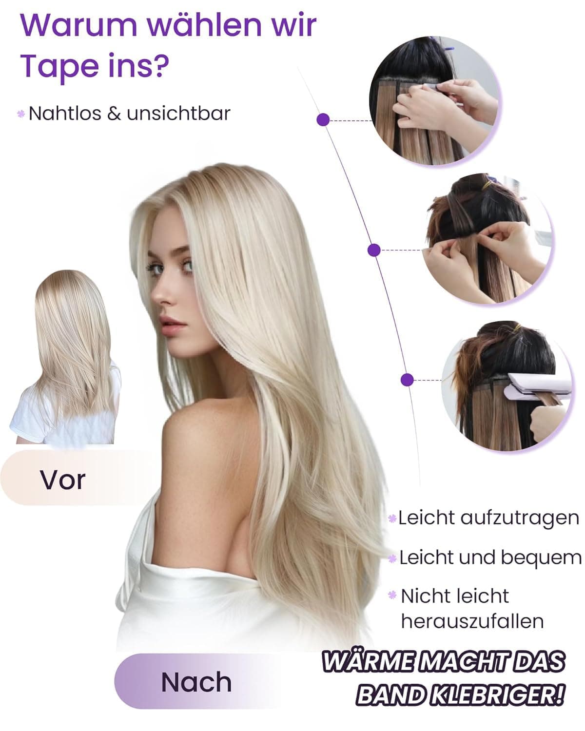 LaaVoo Tape in Hair Extensions Human Hair Blonde Tape Hair Extensions Real Human Hair Invisible Tapes Remy Straight Balayage Brown to Blonde Hair Double Sided Tabs 20pcs 30g 12 Inch #8/18/60 — view 2