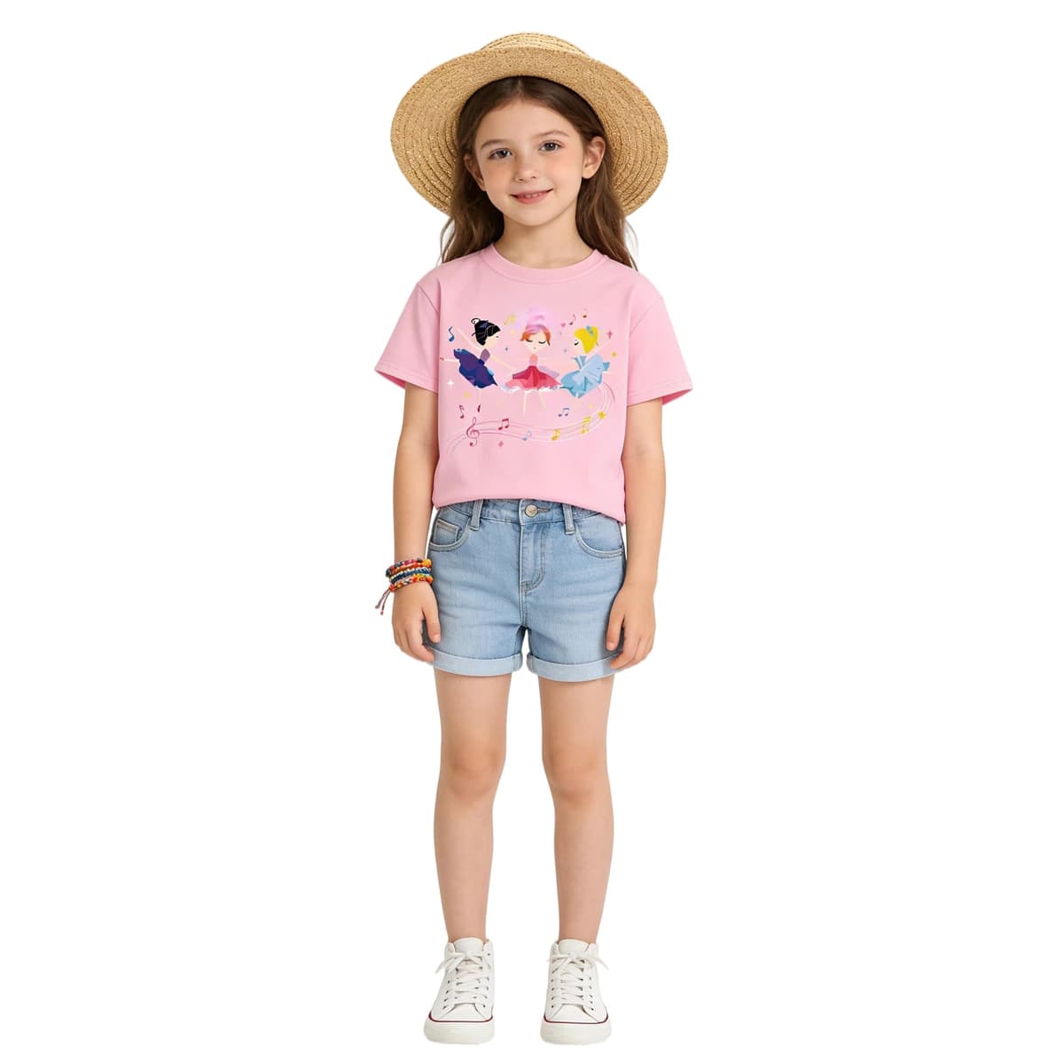 Camisetas de Manga Corta Niñas, Camiseta Algodon para Niña de Verano, Cuello Redondo T-Shirts Moda Informal Tops para Niños 3-8 Años — view 5