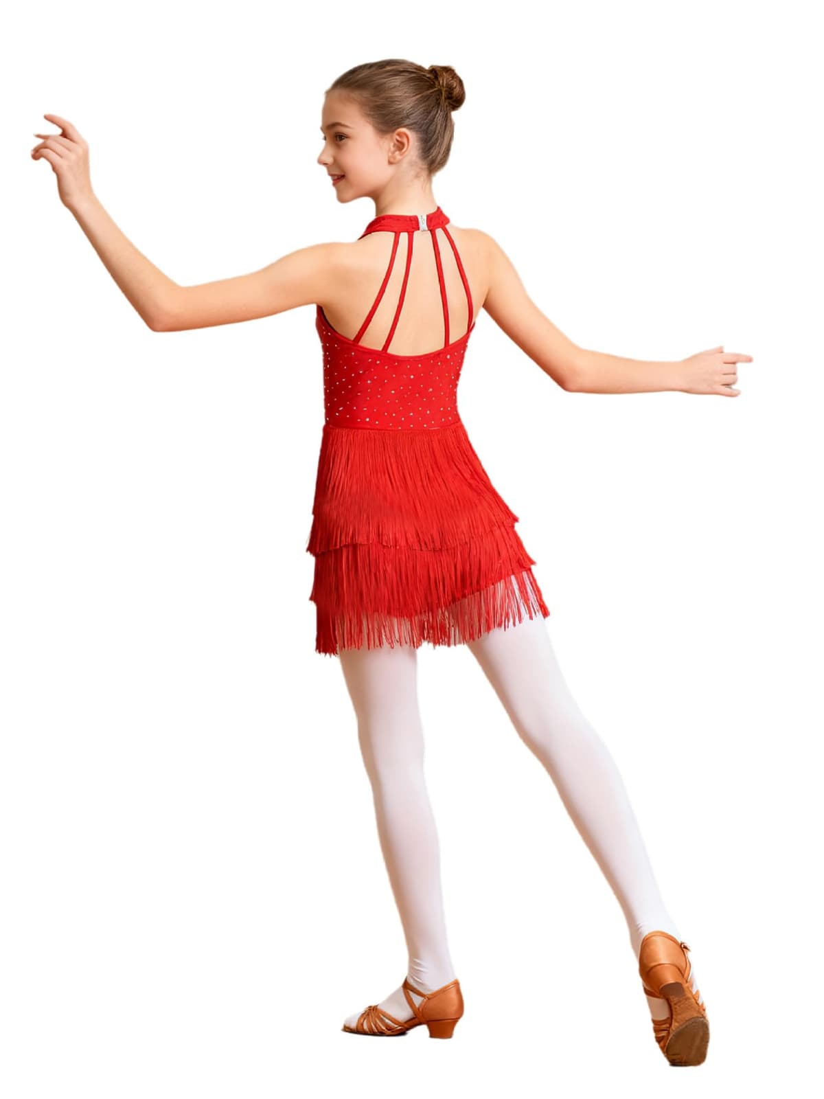 Jydiazi Vestido de baile latino para niña, con flecos, con brillantes, vestido de tango latinoamericano, Cha Cha, ropa de baile — view 2