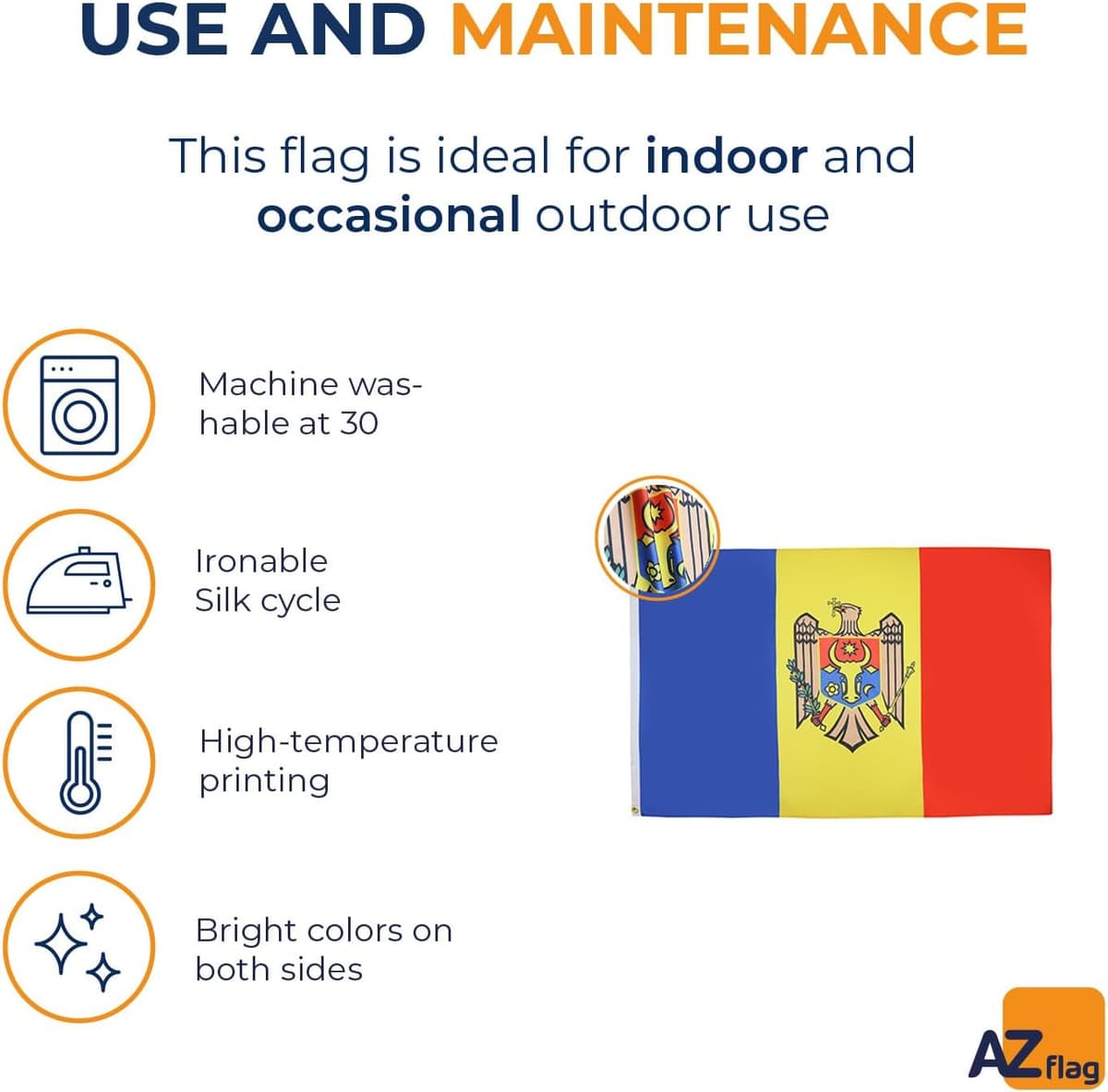 AZ FLAG - Moldova Flag - 3x5 Ft - 100D Polyester Moldovan Banner with Two Metal Grommets - Fade Resistant - Vivid Colors - 3' x 5' Feet - 150x90 Cm Moldova 150 x 90 cm — view 5