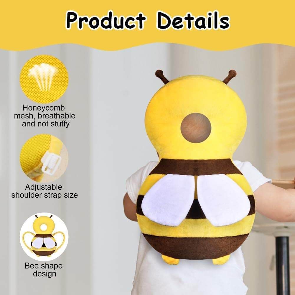 Vicloon Protector de Cabeza para Bebe, Cojín Protector Seguridad Bebe con Rodilleras, Anti-Caídas Almohada Protección Bebé, Almohadilla Protectora de Cabeza para Gatear y Caminar-Abeja — view 5