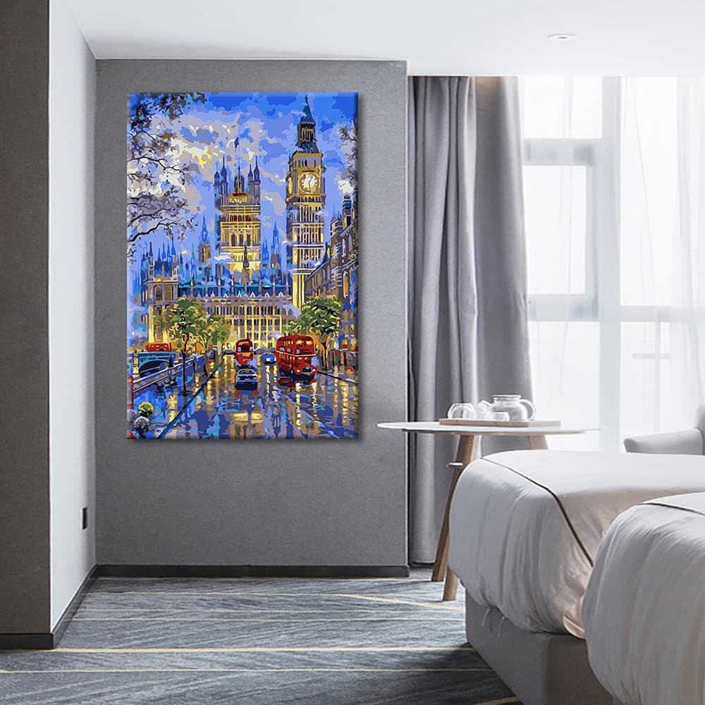 Abstract Painting Big Ben London Cityscape Picture Print on Canvas Wall Art Modern Artwork Wall Decor for Home Bedroom Office Decor with Frame 24"x 16" — view 5