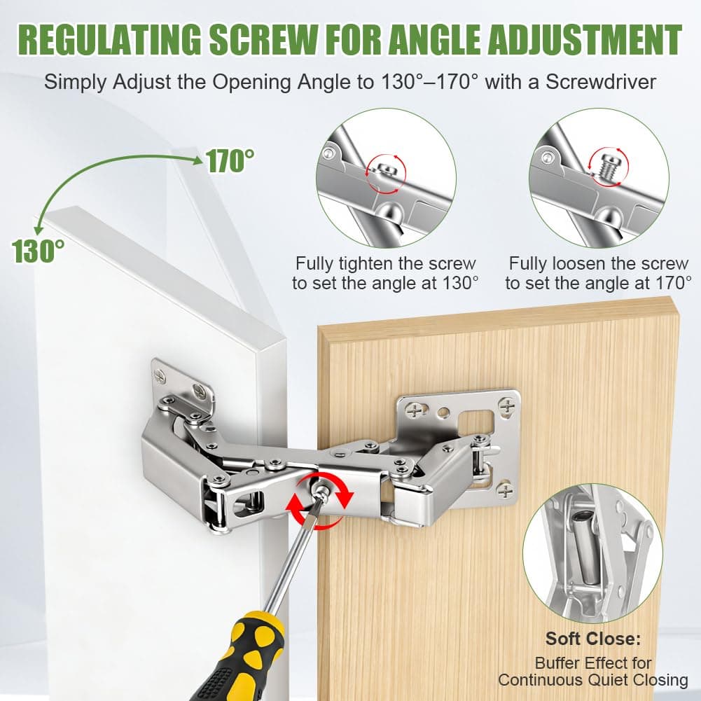 4pcs 170° Grado Bisagras Automática,Con Tornillos,Bisagra Oculta de Montaje Rápido con Cierre Suave,para Puerta de Empotrado Mueble Armario de Cocina,Puede Reemplazar las Bisagras Existentes — view 4