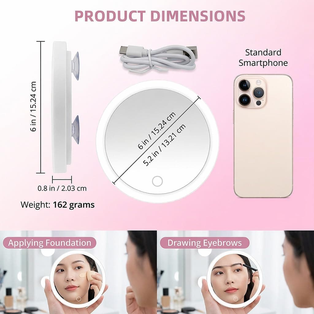 Espejo de Aumento 30X con Luz LED Espejo Aumento Ventosa Recargable USB 3 Colores Regulables Diseño Compacto para Maquillaje y Viaje Blanco, 1 Unidad — view 5