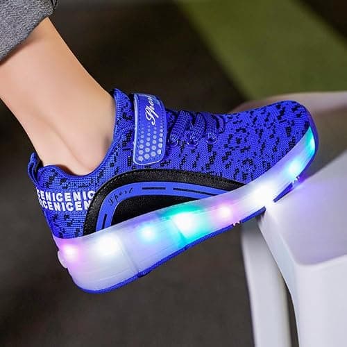 Ufatansy Roller Shoes Girls Kids LED Light up Shoes Wheels Roller Skate Shoes Skateboarding Fashion Boys Sneakers?6.5 Big Kid,Single Wheel Blue — view 2