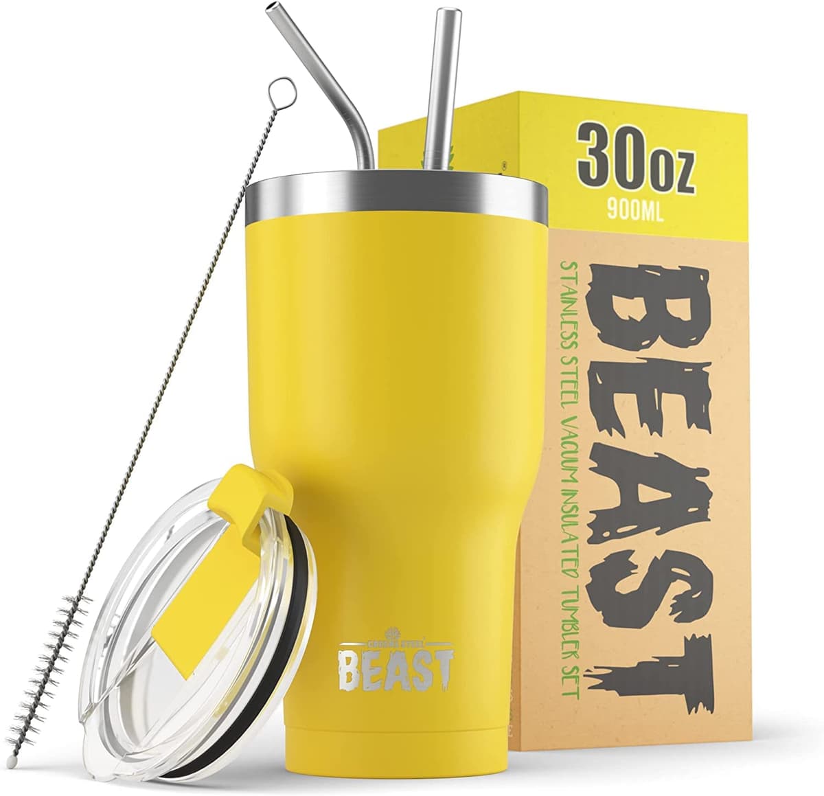 Greens Steel Beast Tumbler – 550 ml (20 oz), Coral | Vaso de acero inoxidable reutilizable con aislamiento al vacío | con 2 pajitas y cepillo de limpieza | Termo de viaje de doble pared — view 47