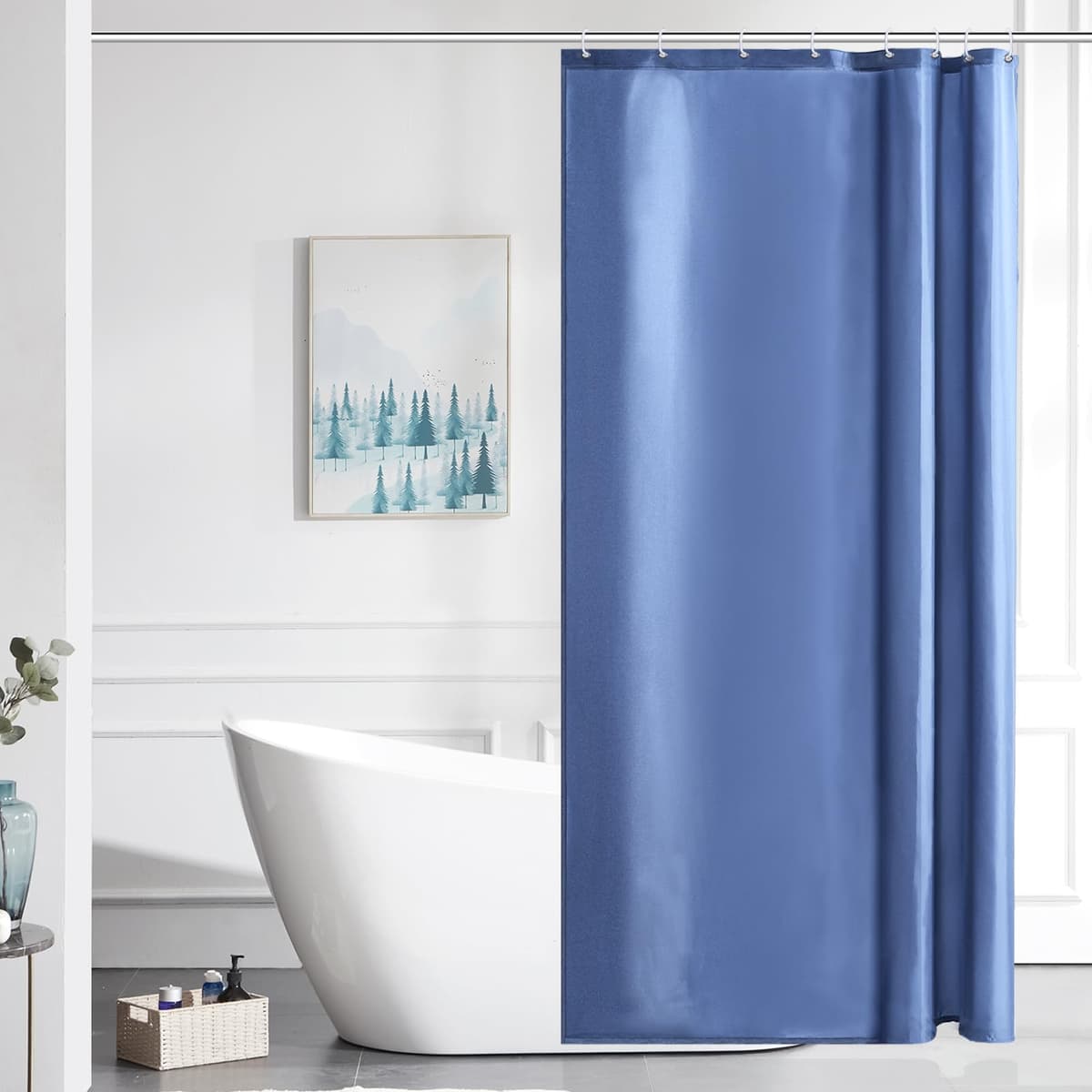 Furlinic Navy Shower Curtain Anti Mould Resistant Waterproof Bathroom Curtains Washable Polyester Fabric 90x180cm with Weight Tape for Bath Wet Room 35x72 Inch. — view 141