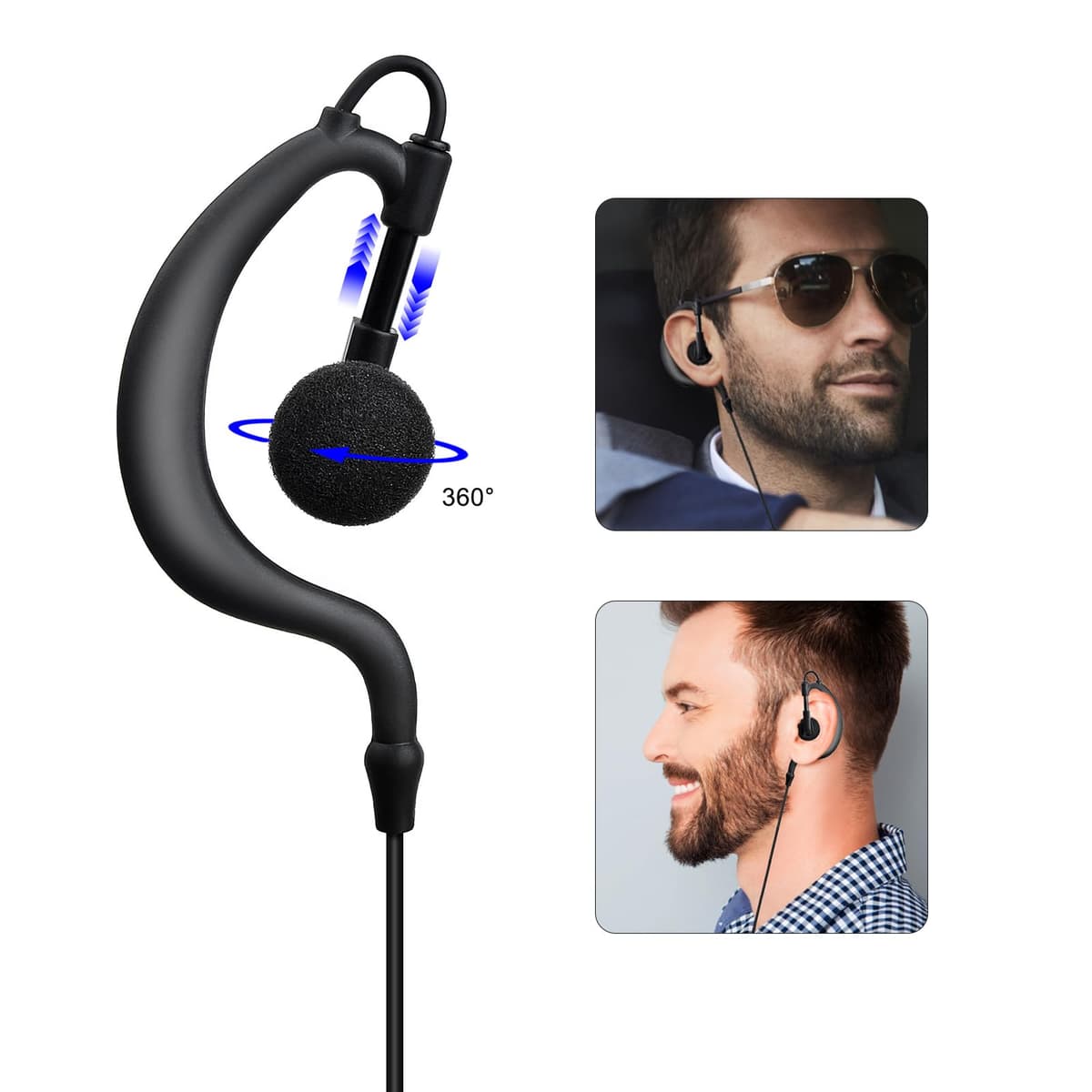 Walkie Talkie Auricular con micrófono, 2 Pines con PTT, Compatible con Kenwood eSnic Retevis Baofeng UV-5R Radio Ear Piece para guardaespaldas de Seguridad (Forma de G, 1 Piezas) — view 5