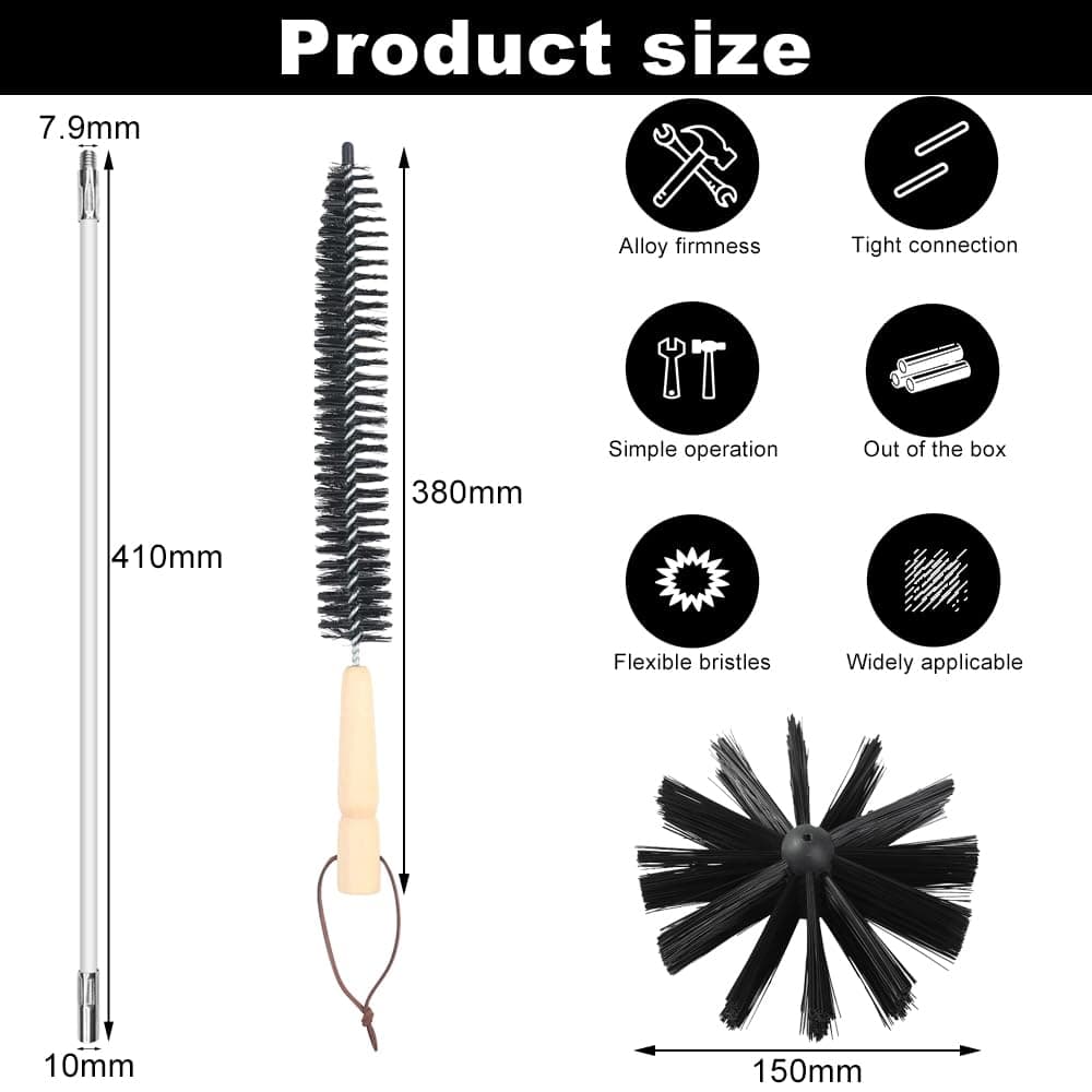 deshollinador de chimeneas, Juego de 24 Piezas para Limpieza con 18 Varillas de 41 cm, 2 Cabezas de Cepillo de 15 cm, 2 a Varilla Hexagonal de 4,5 cm, a Cepillo con Mango de Madera de 38 cm — view 2