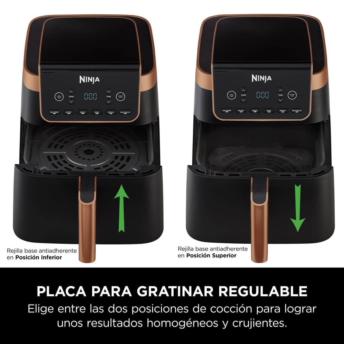 Ninja MAX PRO Freidora de aire, 6,2L, sin aceite, cajón individual, tamaño familiar, Asar, Hornear, Freír con aire, cajón antihaderente apto lavavajilllas, pinzas de silicona, negro/cobre, AF180EUCP — view 3