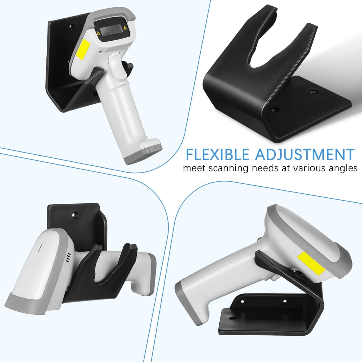 Tofficu Universal Barcode Scanner Holder, 360° Rotatable Desk Mount Bracket, Wall or Flat Installation, Black Plastic, Easy Setup for Home Use — view 4