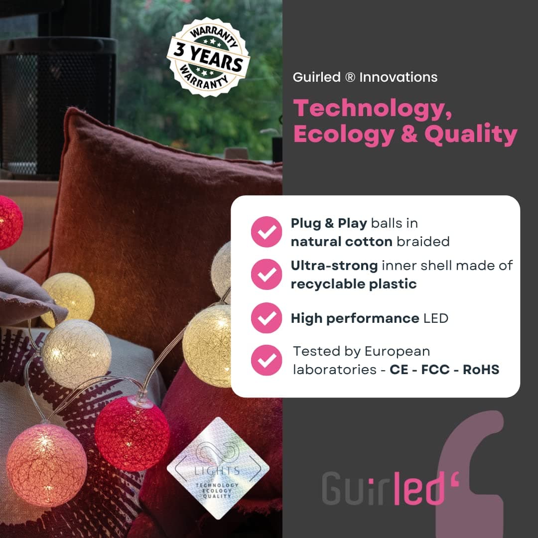 Guirnalda luminosa con bolas de algodón LED USB – Mando a distancia inalámbrico – Luz nocturna para bebé 2 h – Adaptador de red doble USB 2A incluido – 4 intensidades – 24 bolas 2,4 m – Hemisferio — view 4