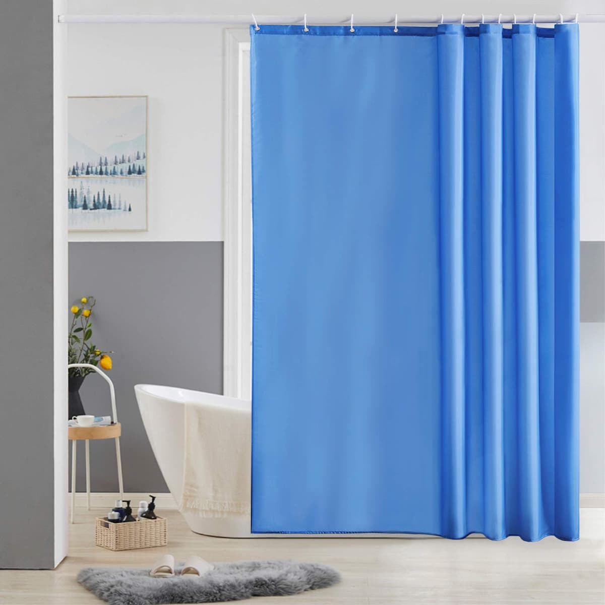 Furlinic Navy Shower Curtain Anti Mould Resistant Waterproof Bathroom Curtains Washable Polyester Fabric 90x180cm with Weight Tape for Bath Wet Room 35x72 Inch. — view 54