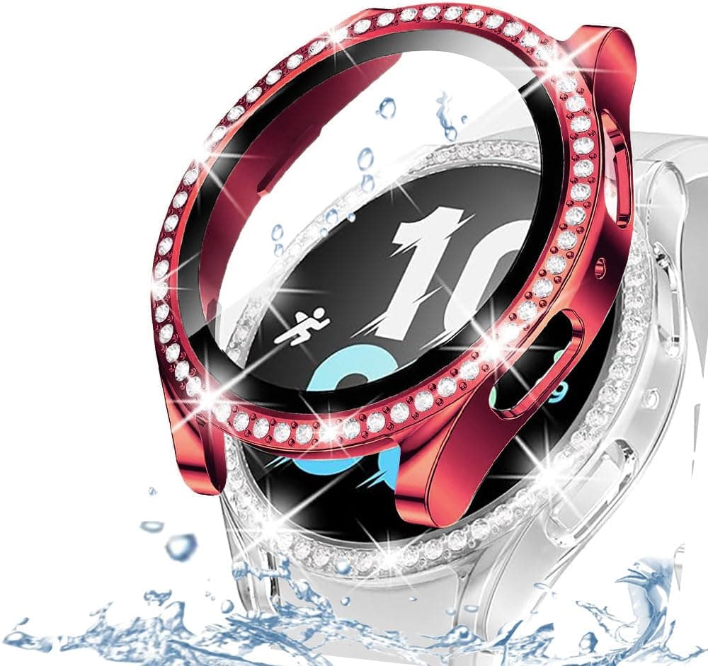 DEALELE [2-PACK] Case Compatible with Samsung Galaxy Watch FE / 5/4 40mm, Bling Double-row Diamond PC Protective Case Protector Cover, 40mm, Rose gold + Transparent — view 60