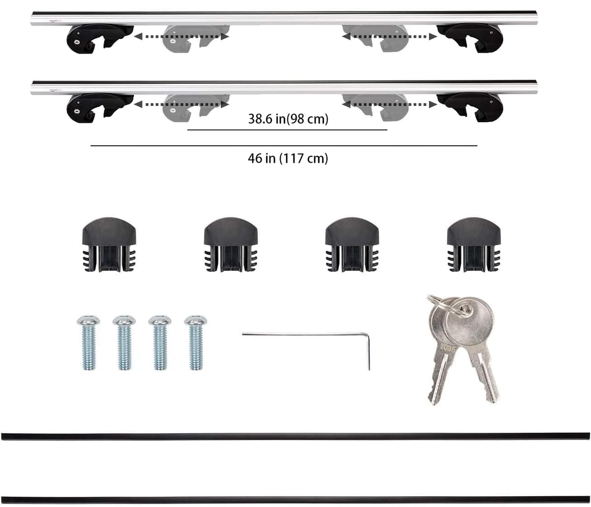 Amazon Basics portaequipajes de techo con rieles cruzados, 52 pulgadas, se adapta a tramos de hasta 46 pulgadas entre rieles laterales elevados con espacio, paquete de 2, negro/plateado — view 3
