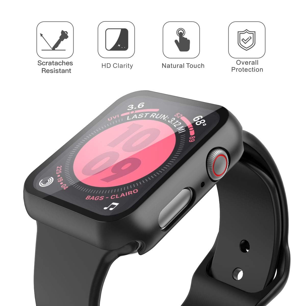 Piuellia 2 Pack Black Hard Case for Apple Watch SE3/SE2/SE/Series 6/Series 5/Series 4 (44mm), Screen Protector Ultra-Thin Overall Protective PC Cover for iWatch — view 3