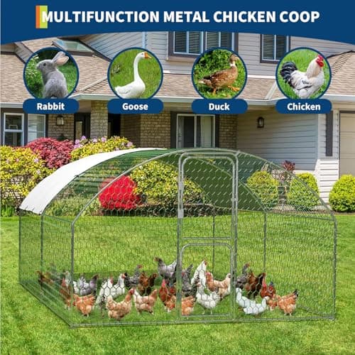 TackView Large Metal Walk-in Chicken Coop – Heavy Duty Outdoor Poultry Cage with Waterproof UV-Resistant Cover & Secure Lock – Backyard Hen House & Chicken Run – Farm & Yard –9.8' W x 13.1' D x6.6'H — view 5