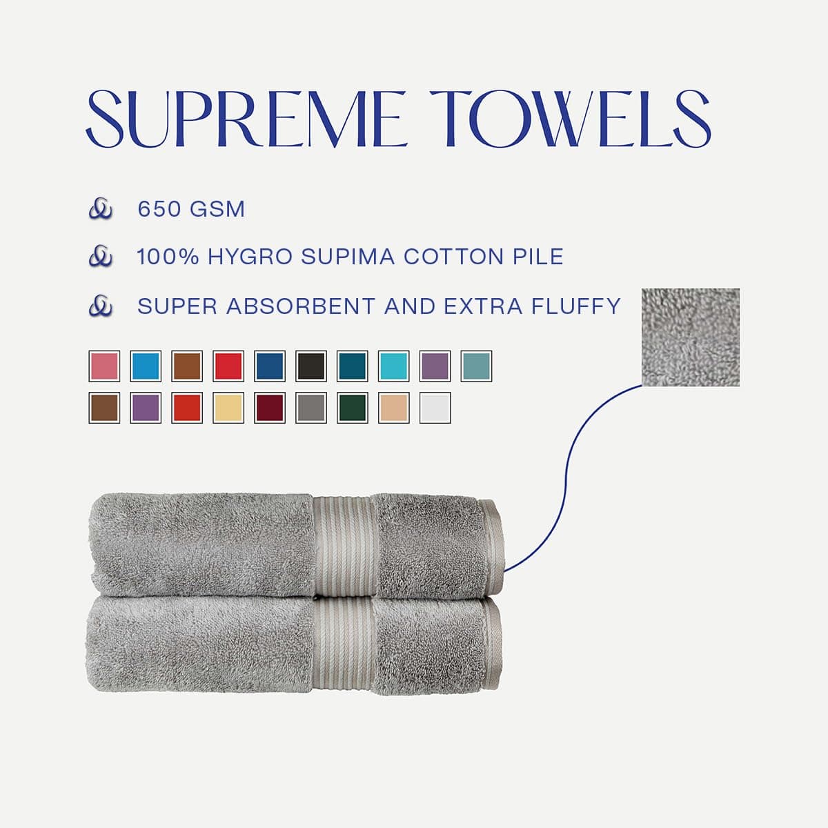 Christy Supreme Hygro 6 Piece Towel Set | Silver Grey | 100% Luxury Supima Cotton | Ultra Soft | Super Absorbent | 650GSM | 2 Bath Towels 2 Hand Towels 2 Face Cloths — view 5